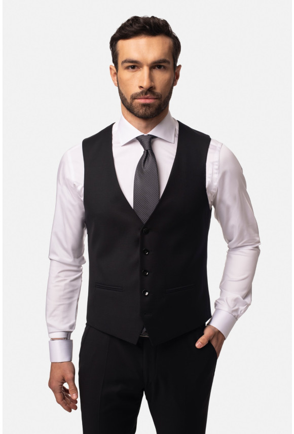 KAMIZELKA WINOLIA SLIM FIT CZARNA JEDNORZĘDOWA Z WEŁNĄ