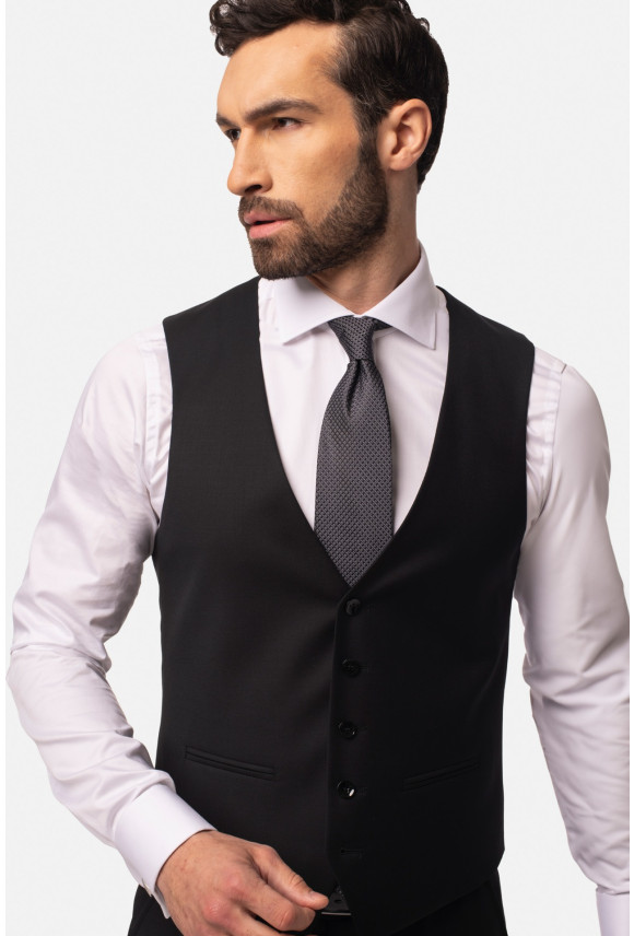 KAMIZELKA WINOLIA SLIM FIT CZARNA JEDNORZĘDOWA Z WEŁNĄ