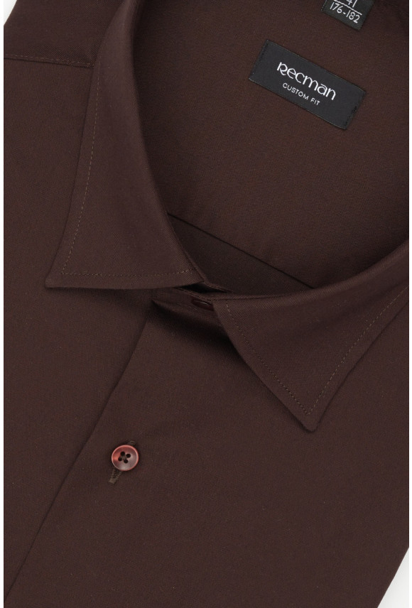 KOSZULA VERSONE 3292E DŁUGI RĘKAW CUSTOM FIT BRĄZOWA Z BAWEŁNY