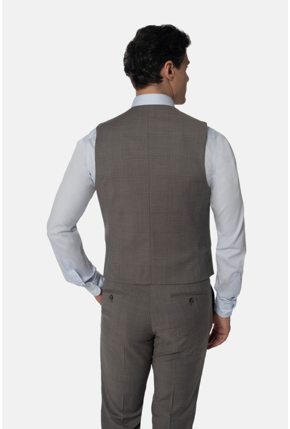 KAMIZELKA CRATO SLIM FIT BRĄZOWA JEDNORZĘDOWA Z WEŁNĄ