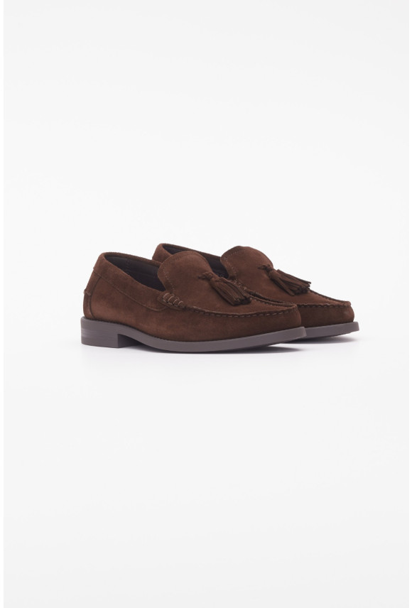 OBUWIE LOAFERSY F13843 BRĄZOWE Z ZAMSZU