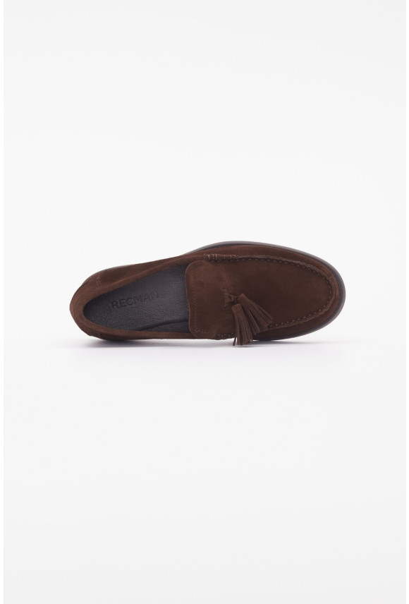 OBUWIE LOAFERSY F13843 BRĄZOWE Z ZAMSZU