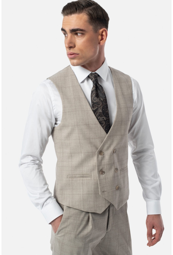 KAMIZELKA ANDRIA SLIM FIT BEŻOWA DWURZĘDOWA Z WEŁNY