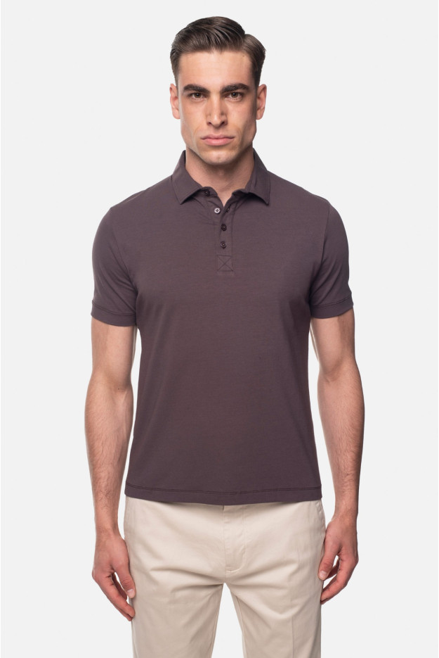 KOSZULKA POLO LIERMO BRĄZOWA 0001 Z BAWEŁNY TYPU JERSEY