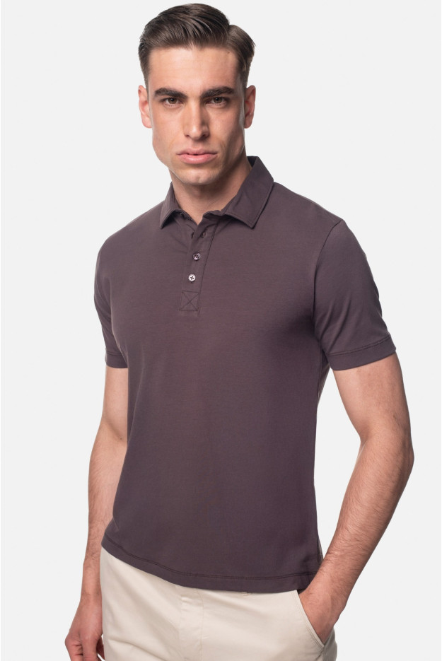 KOSZULKA POLO LIERMO BRĄZOWA 0001 Z BAWEŁNY TYPU JERSEY