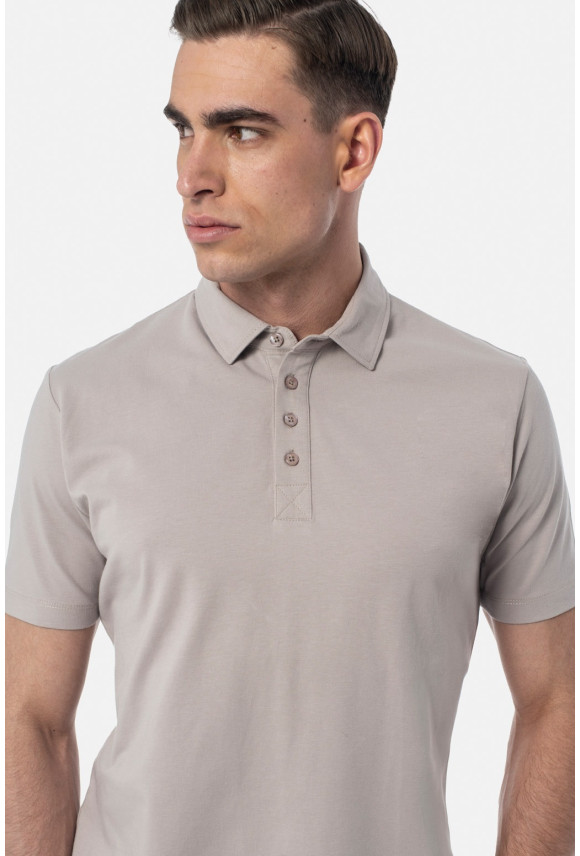 KOSZULKA POLO LIERMO BEŻOWA 0001 Z BAWEŁNY TYPU JERSEY