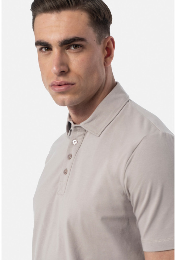 KOSZULKA POLO LIERMO BEŻOWA 0001 Z BAWEŁNY TYPU JERSEY