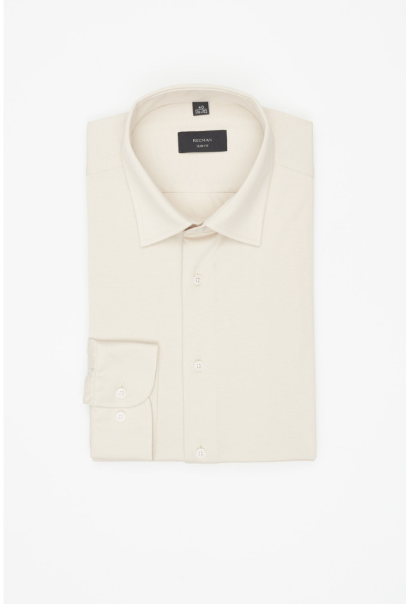 KOSZULA FORMENTO 3340 DŁUGI RĘKAW SLIM FIT BEŻOWA Z DZIANINY KOSZULA FORMENTO 3340 DŁUGI RĘKAW SLIM FIT BEŻOWA Z DZIANINY