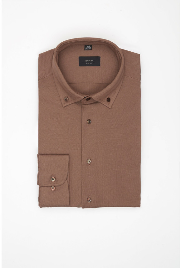 KOSZULA FORMENTO 3341 DŁUGI RĘKAW SLIM FIT BRĄZOWA Z DZIANINY KOSZULA FORMENTO 3341 DŁUGI RĘKAW SLIM FIT BRĄZOWA Z DZIANINY