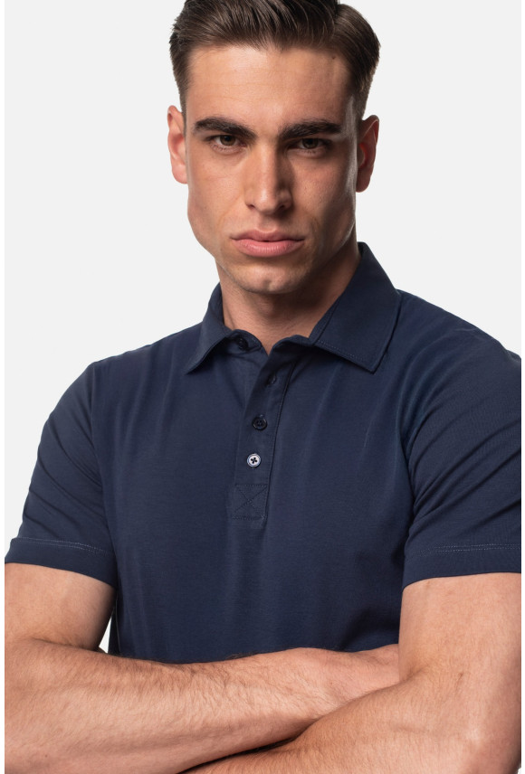 KOSZULKA POLO LIERMO GRANATOWA 0002 Z BAWEŁNY TYPU JERSEY
