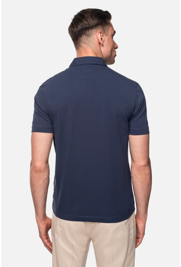 KOSZULKA POLO LIERMO GRANATOWA 0002 Z BAWEŁNY TYPU JERSEY
