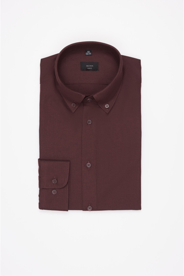 KOSZULA FORMENTO 3258D DŁUGI RĘKAW SLIM FIT BORDOWA FLANELOWA