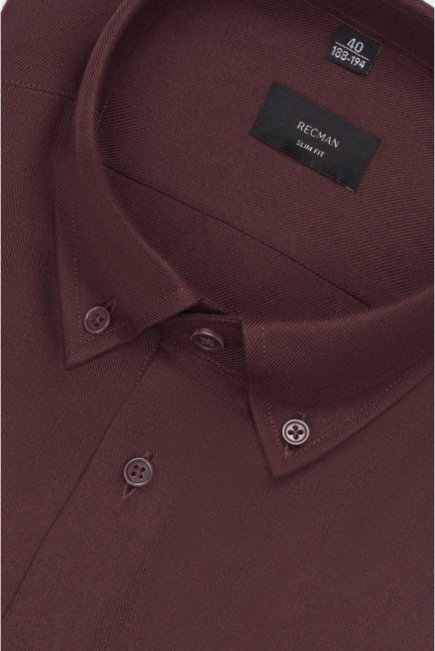 KOSZULA FORMENTO 3258D DŁUGI RĘKAW SLIM FIT BORDOWA FLANELOWA