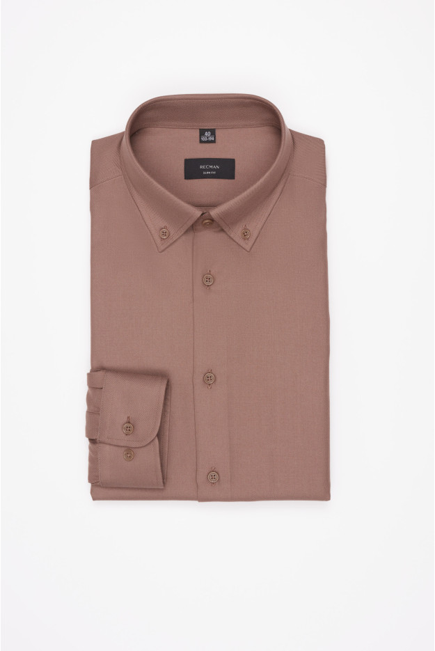 KOSZULA FORMENTO 3258D DŁUGI RĘKAW SLIM FIT BEŻOWA FLANELAOWA