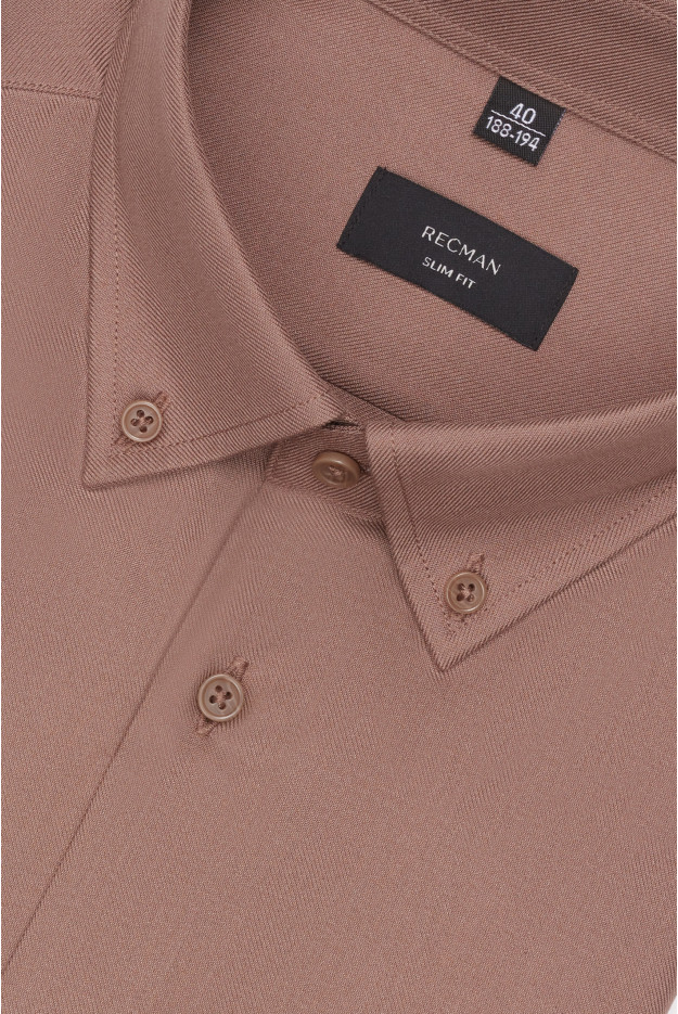 KOSZULA FORMENTO 3258D DŁUGI RĘKAW SLIM FIT BEŻOWA FLANELAOWA