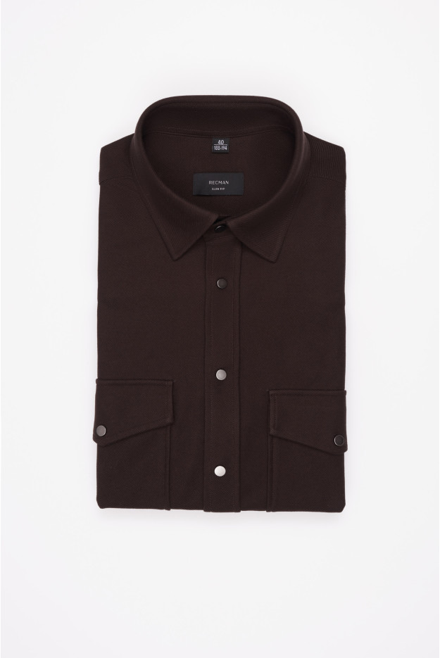 KOSZULA FORMENTO 3345D DŁUGI RĘKAW SLIM FIT BRĄZOWA Z BAWEŁNY