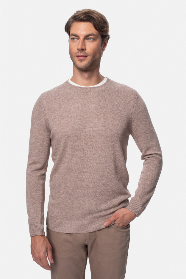 SWETER CREVANT Z OKRĄGŁYM DEKOLTEM BEŻOWY Z WEŁNĄ SWETER CREVANT Z OKRĄGŁYM DEKOLTEM BEŻOWY Z WEŁNĄ