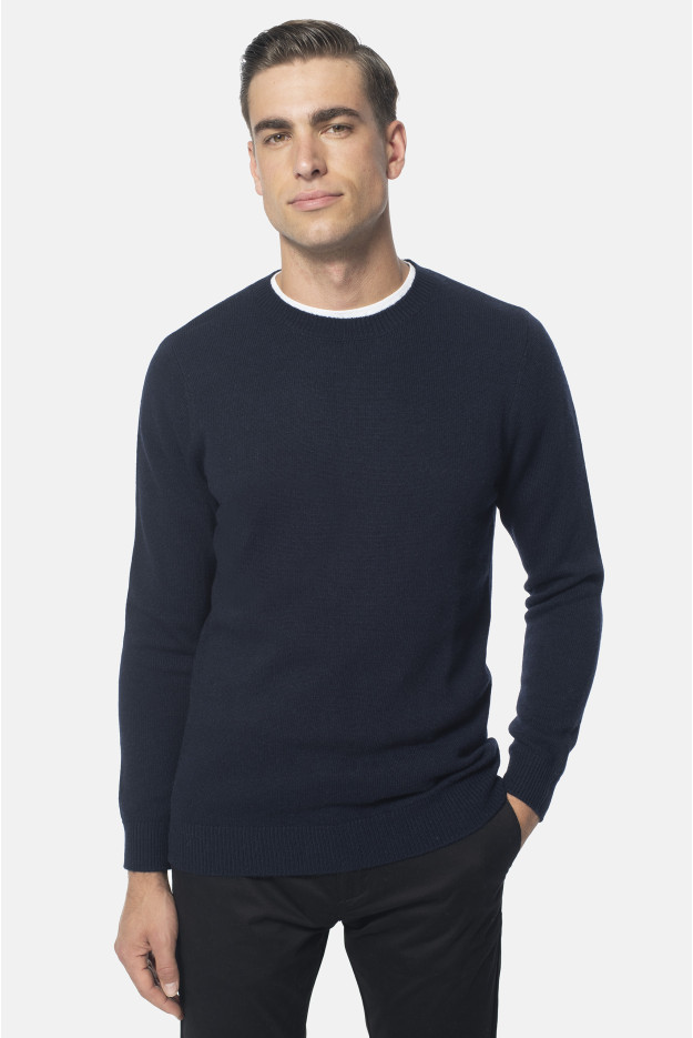SWETER CREVANT Z OKRĄGŁYM DEKOLTEM GRANATOWY Z WEŁNĄ