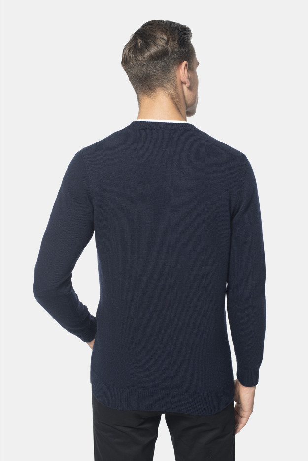 SWETER CREVANT Z OKRĄGŁYM DEKOLTEM GRANATOWY Z WEŁNĄ
