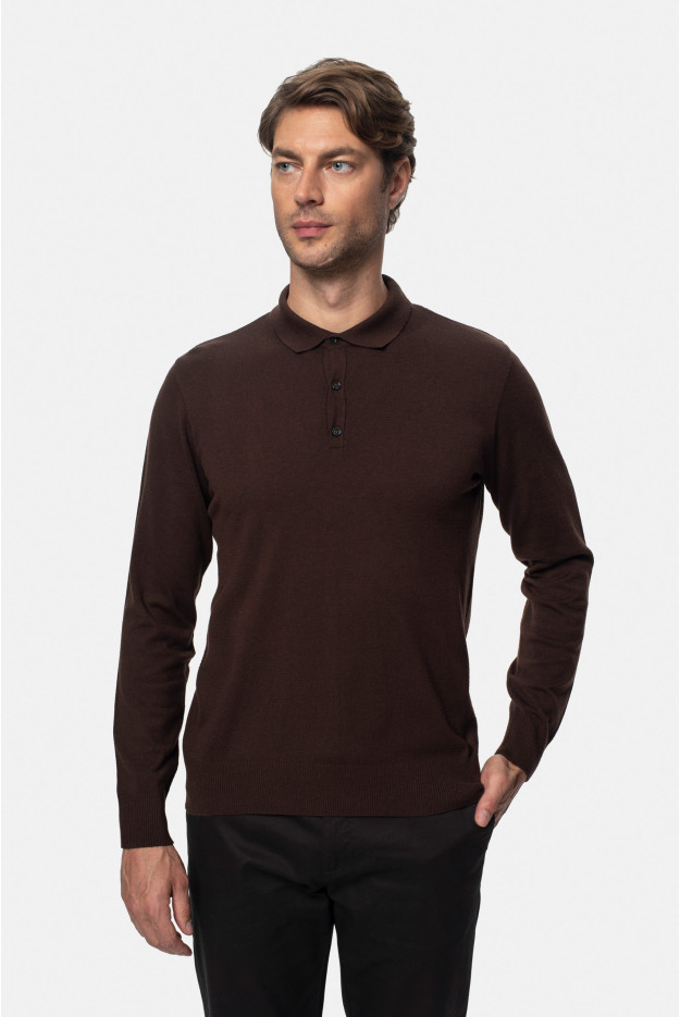 SWETER POZZO POLO BRĄZOWY Z WISKOZĄ SWETER POZZO POLO BRĄZOWY Z WISKOZĄ