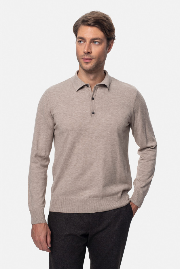 SWETER POZZO POLO BEŻOWY Z WISKOZĄ SWETER POZZO POLO BEŻOWY Z WISKOZĄ