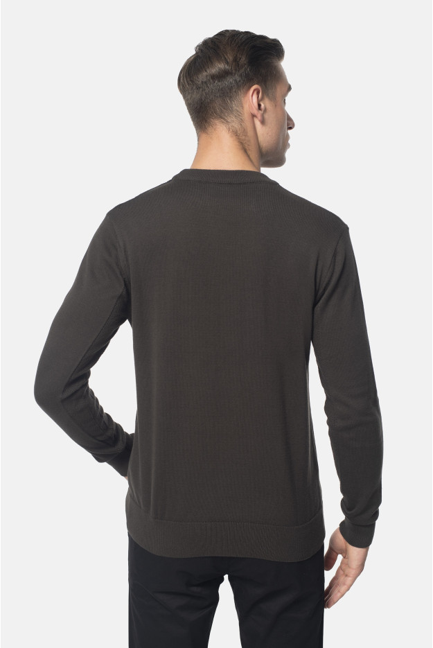 SWETER COMO Z OKRĄGŁYM DEKOLTEM BRĄZOWY Z BAWEŁNĄ