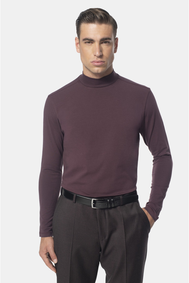 BLUZA ALDEA PÓŁGOLF BORDOWA Z BAWEŁNY BLUZA ALDEA PÓŁGOLF BORDOWA Z BAWEŁNY