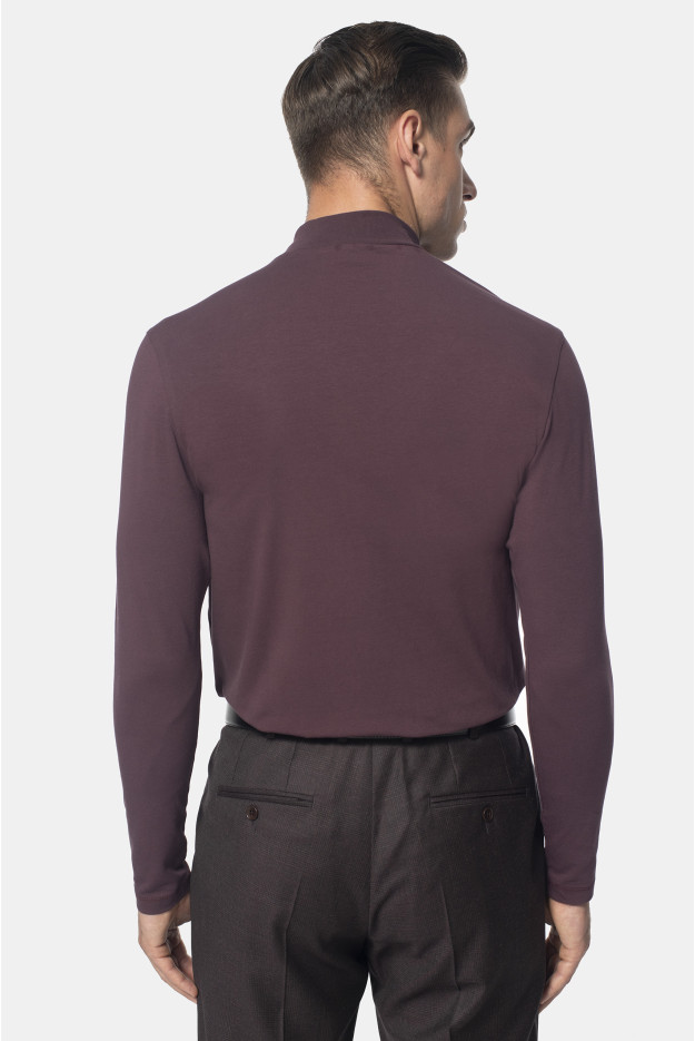 BLUZA ALDEA PÓŁGOLF BORDOWA Z BAWEŁNY BLUZA ALDEA PÓŁGOLF BORDOWA Z BAWEŁNY