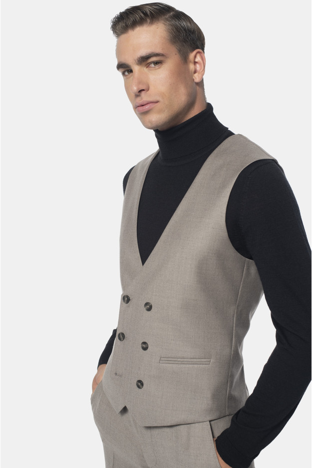 KAMIZELKA CASALE SLIM FIT BEŻOWA DWURZĘDOWA Z WEŁNĄ