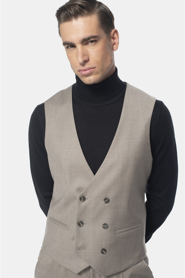 KAMIZELKA CASALE SLIM FIT BEŻOWA DWURZĘDOWA Z WEŁNĄ