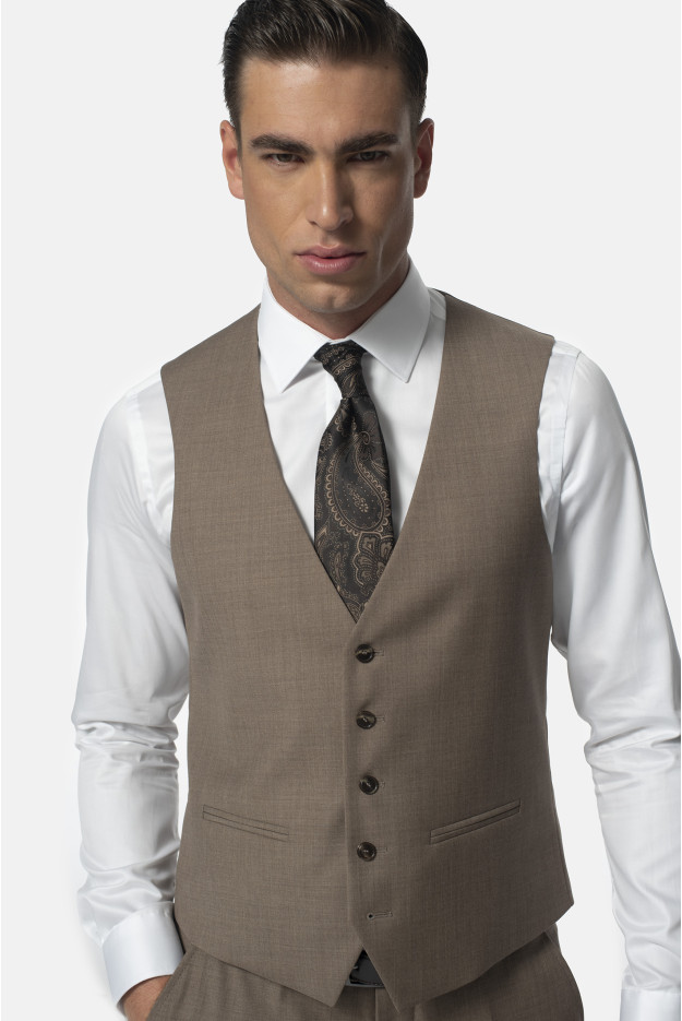 KAMIZELKA TERMOLI SLIM FIT BEŻOWA JEDNORZĘDOWA Z WEŁNĄ KAMIZELKA TERMOLI SLIM FIT BEŻOWA JEDNORZĘDOWA Z WEŁNĄ
