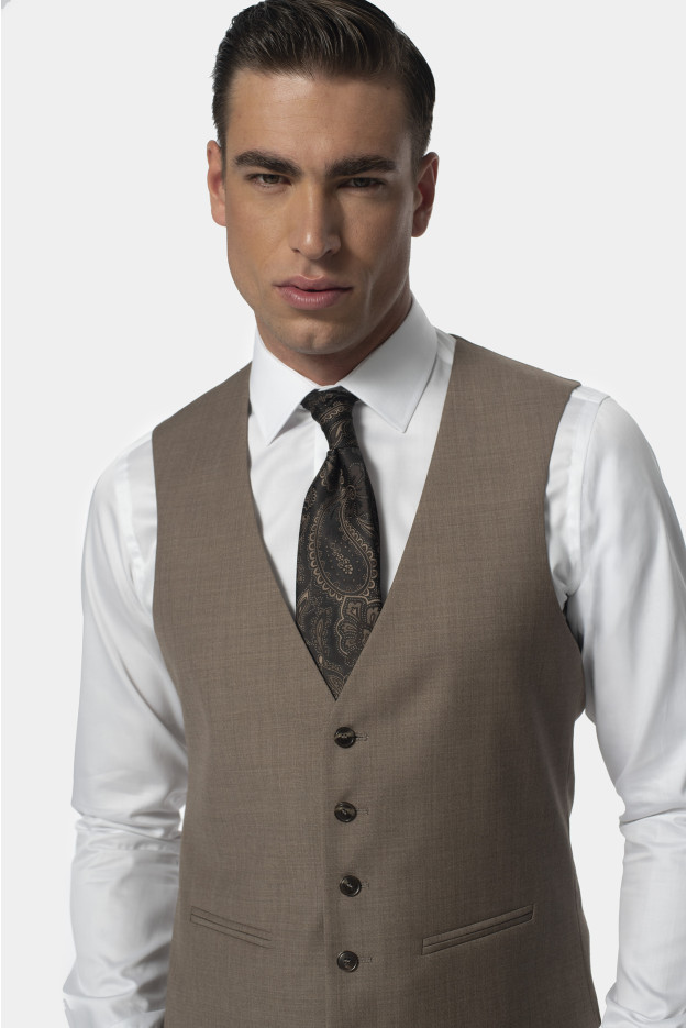 KAMIZELKA TERMOLI SLIM FIT BEŻOWA JEDNORZĘDOWA Z WEŁNĄ KAMIZELKA TERMOLI SLIM FIT BEŻOWA JEDNORZĘDOWA Z WEŁNĄ