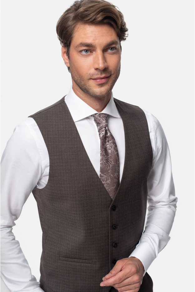 KAMIZELKA SARTENE SLIM FIT BRĄZOWA JEDNORZĘDOWA Z WEŁNĄ KAMIZELKA SARTENE SLIM FIT BRĄZOWA JEDNORZĘDOWA Z WEŁNĄ