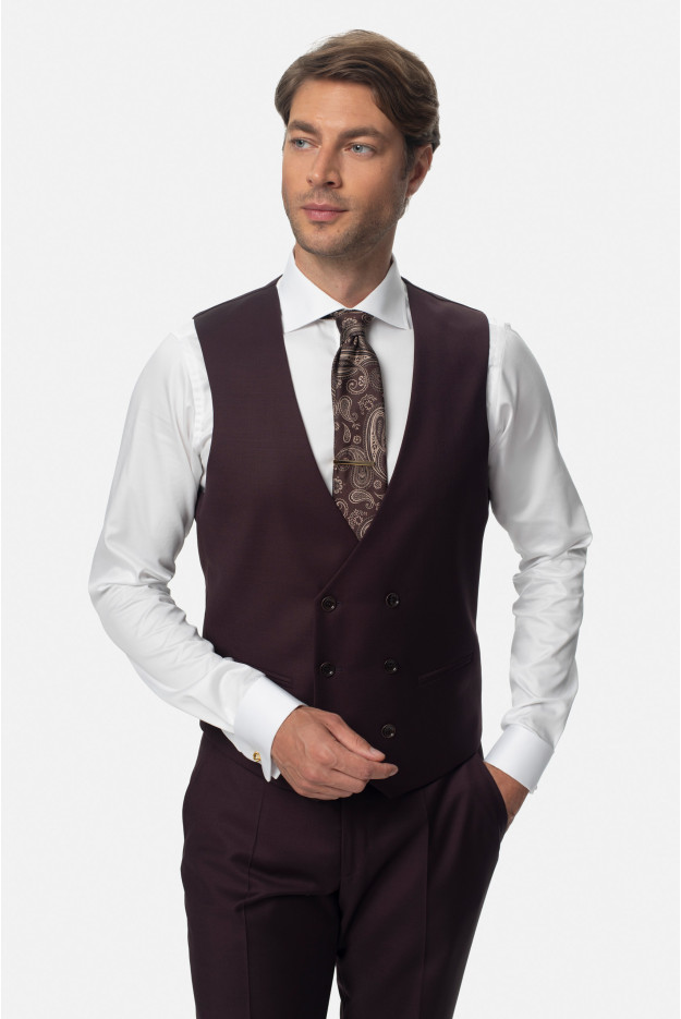 KAMIZELKA MIRABEL SLIM FIT BORDOWA DWURZĘDOWA Z WEŁNĄ KAMIZELKA MIRABEL SLIM FIT BORDOWA DWURZĘDOWA Z WEŁNĄ