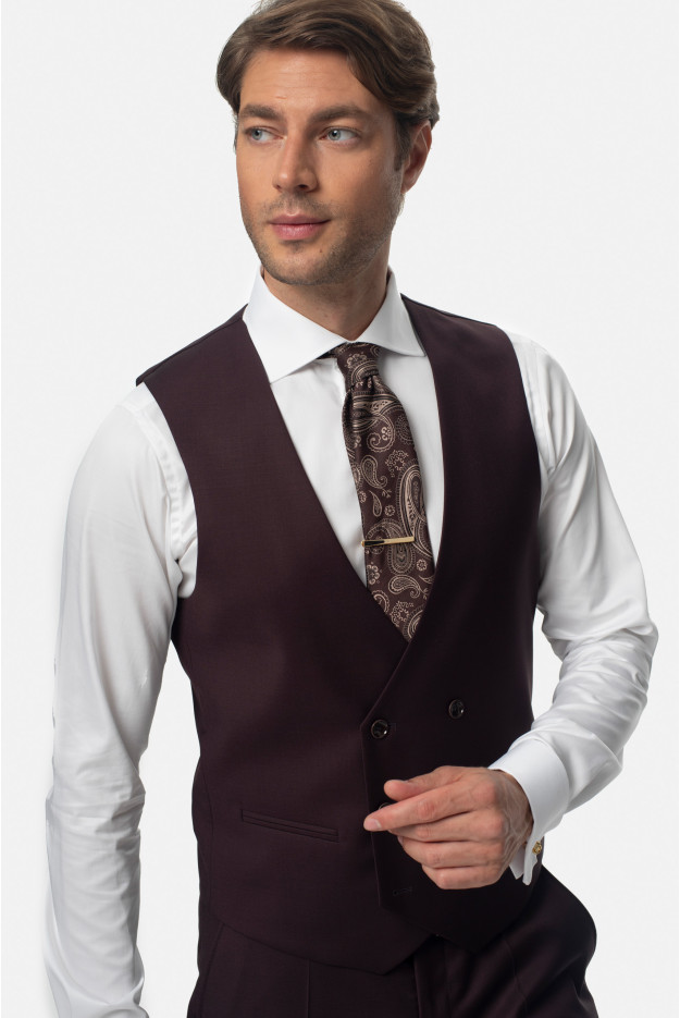 KAMIZELKA MIRABEL SLIM FIT BORDOWA DWURZĘDOWA Z WEŁNĄ KAMIZELKA MIRABEL SLIM FIT BORDOWA DWURZĘDOWA Z WEŁNĄ