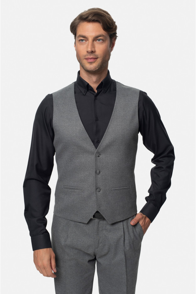 KAMIZELKA RABADE SLIM FIT SZARA JEDNORZĘDOWA KAMIZELKA RABADE SLIM FIT SZARA JEDNORZĘDOWA