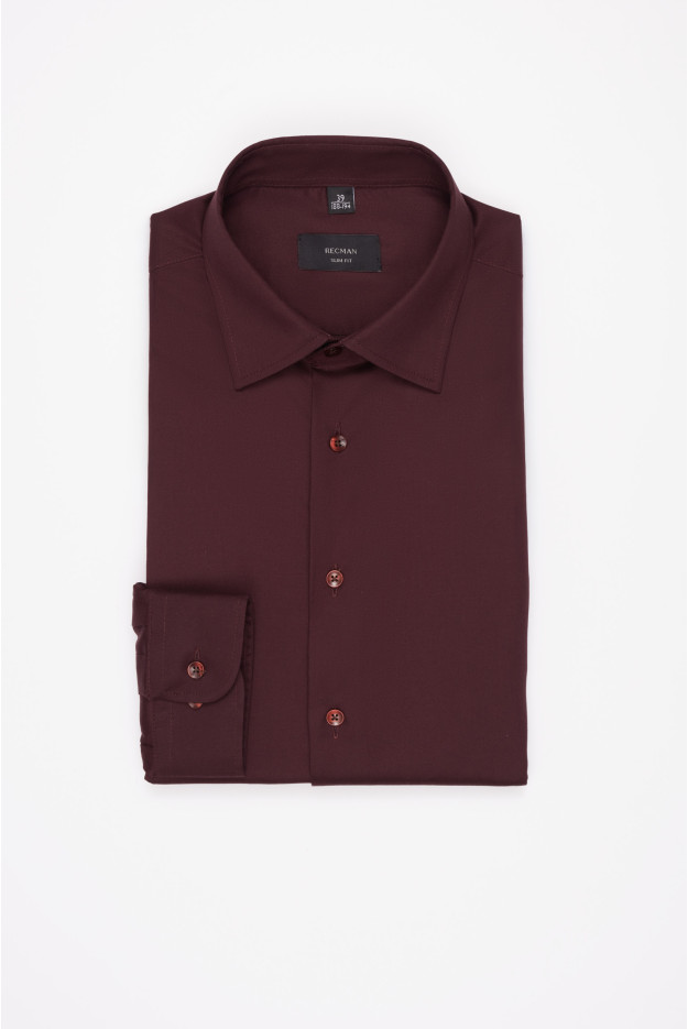 KOSZULA VERSONE 3292 DŁUGI RĘKAW SLIM FIT BORDOWA Z BAWEŁNY KOSZULA VERSONE 3292 DŁUGI RĘKAW SLIM FIT BORDOWA Z BAWEŁNY