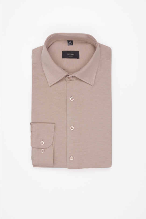 KOSZULA FORMENTO 3321C DŁUGI RĘKAW SLIM FIT BEŻOWA Z DZIANINY