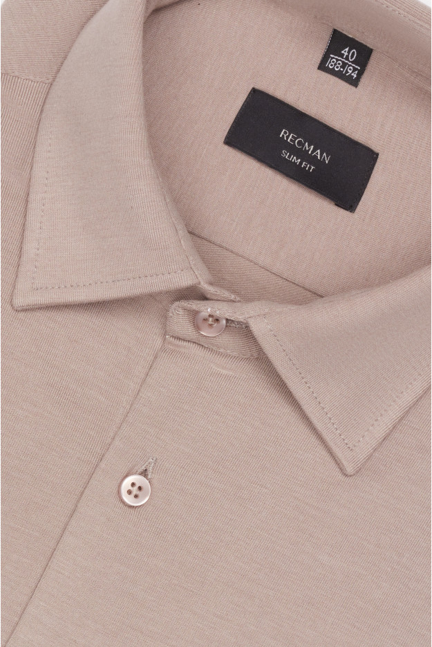 KOSZULA FORMENTO 3321C DŁUGI RĘKAW SLIM FIT BEŻOWA Z DZIANINY