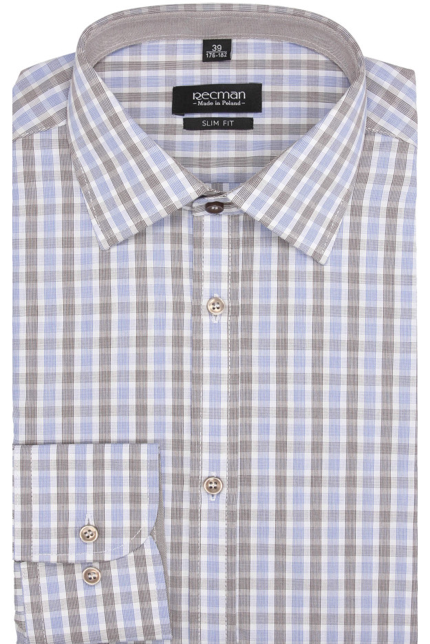 KOSZULA BEXLEY 2041 DŁUGI RĘKAW SLIM FIT BRĄZ