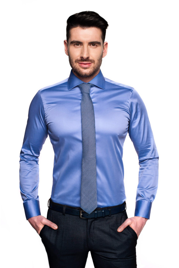 KOSZULA WINCODE 2405 DŁUGI RĘKAW SLIM FIT NIEBIESKI