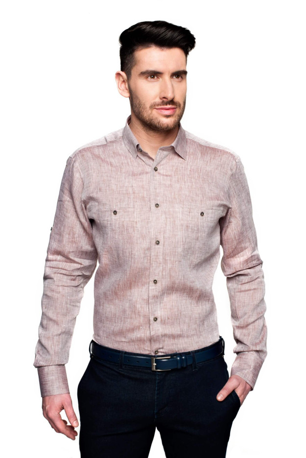 KOSZULA BEXLEY 2420 DŁUGI RĘKAW CUSTOM FIT BRĄZ