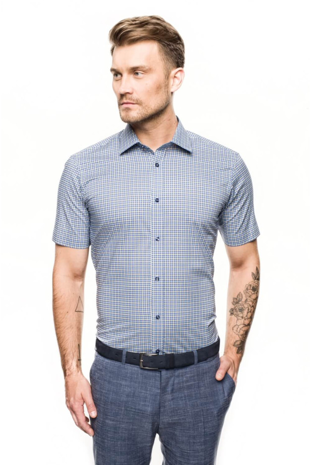 KOSZULA BEXLEY 2574 KRÓTKI RĘKAW CUSTOM FIT NIEBIESKI