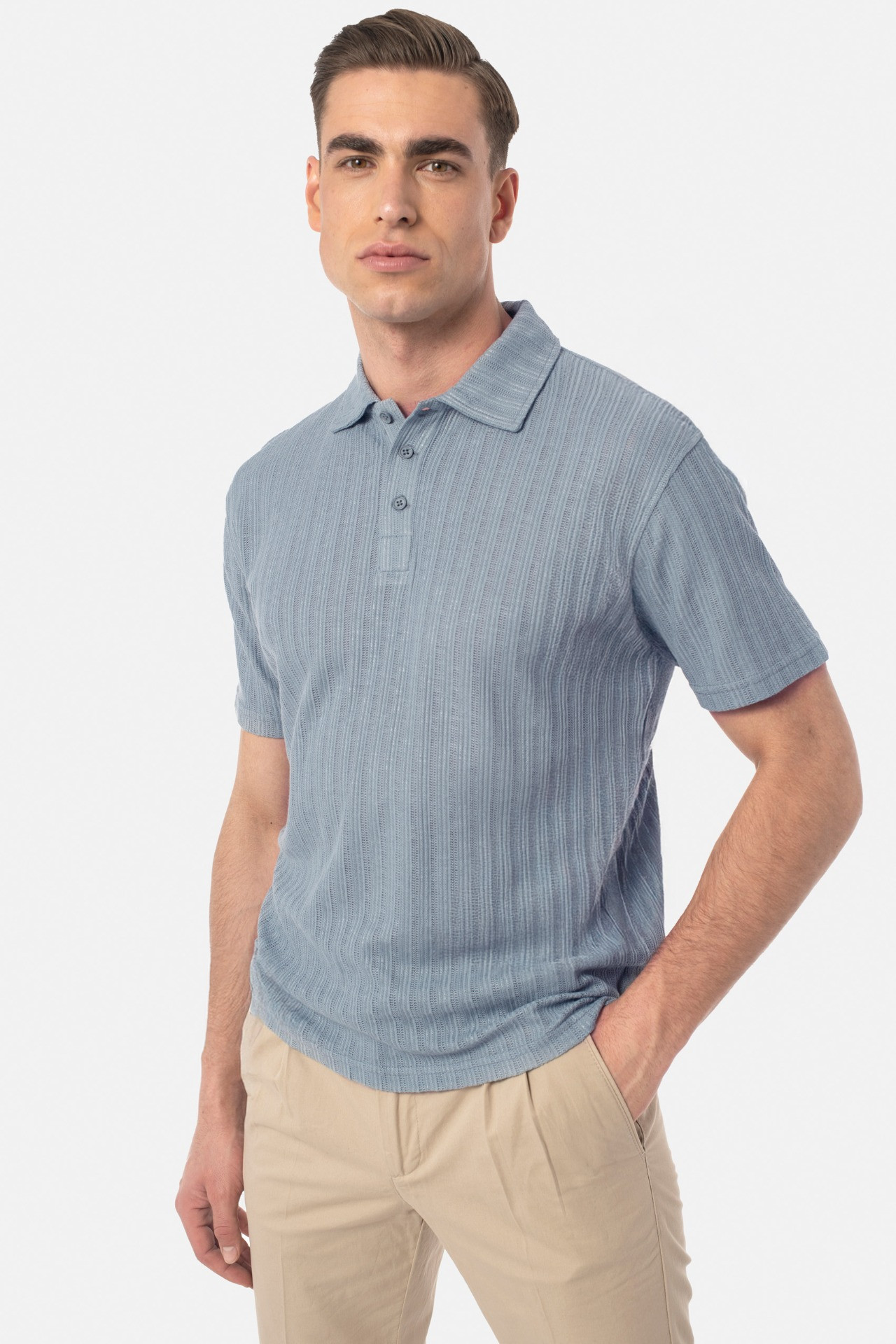 KOSZULKA POLO AVILA BŁĘKITNA Z MODALEM