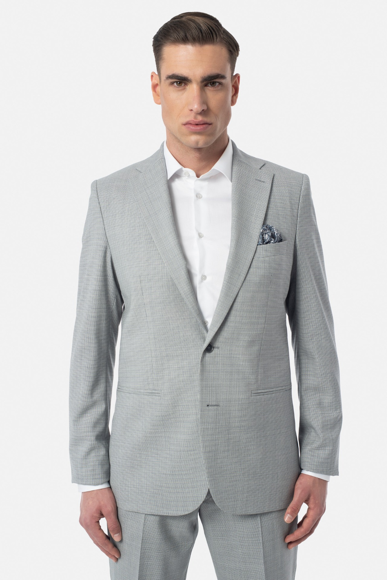 MARYNARKA TIRIA SZARA SLIM FIT JEDNORZĘDOWA Z WEŁNY