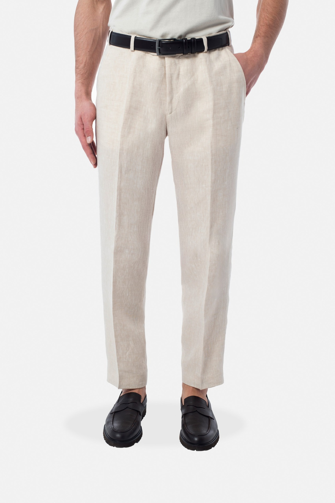 SPODNIE GRANIERI 325E BEŻOWE Z LNU