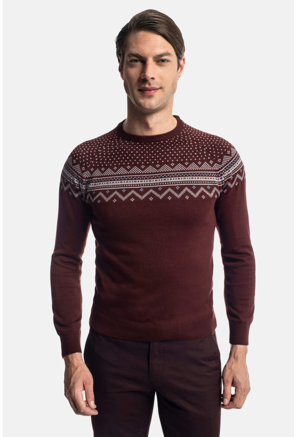 SWETER XMAS ANSO Z OKRĄGŁYM DEKOLTEM BORDOWY