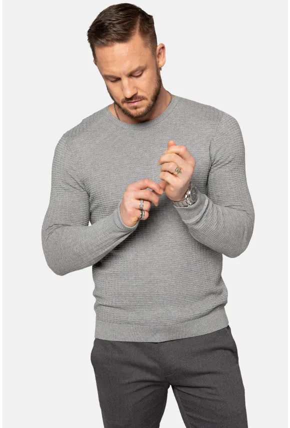 SWETER HAZAL Z OKRĄGŁYM DEKOLTEM SZARY