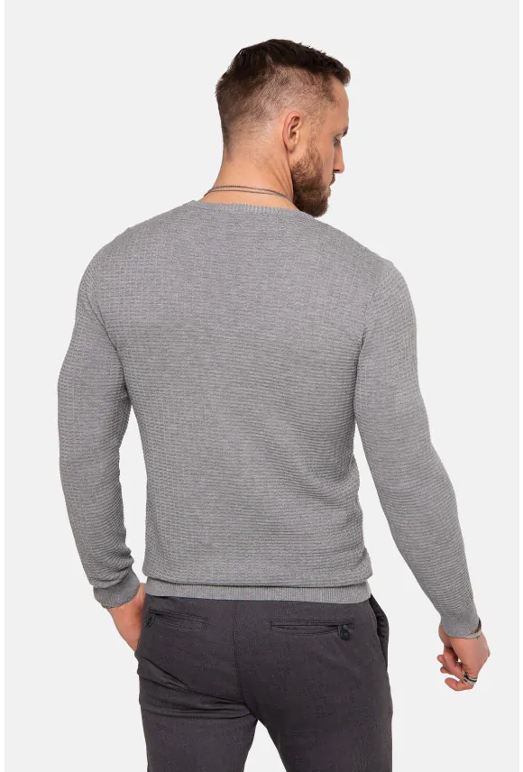 SWETER HAZAL Z OKRĄGŁYM DEKOLTEM SZARY