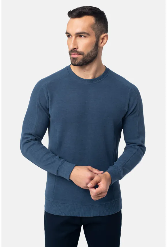 BLUZA CREW Z OKRĄGŁYM DEKOLTEM NIEBIESKA